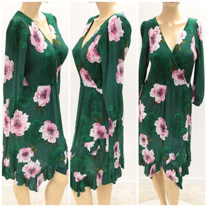 Plenty Tracy Reese Anthro Aleah Dress S Green Pink Floral Faux Wrap‎ Ruffle Boho